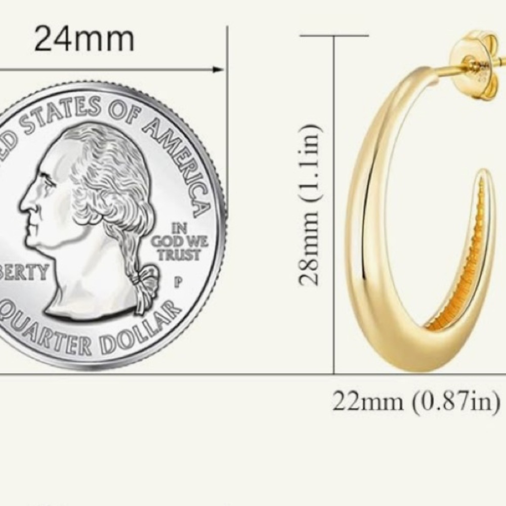 #58 14k Gold Plated  C shape Hoop Earrings - Picture 4 of 7